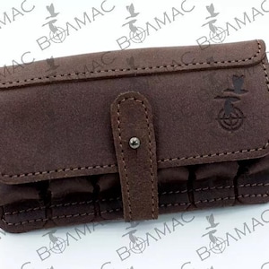 新品 ショットガン ホルダー ポーチ 6 シェル 本革 100% カートリッジ 20GA;16GA;12 GA。 ブラウン 弾薬 狩猟用。 ヨーロッパ製。 米国販売者。