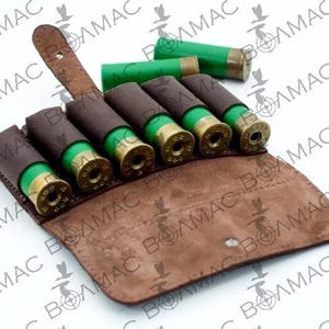 新品 ショットガンホルダーポーチ 6シェル 本革製 100%カートリッジ 20GA;16GA;12GA対応 ブラウン 弾薬 ハンティング用 ヨーロッパ製 米国販売元