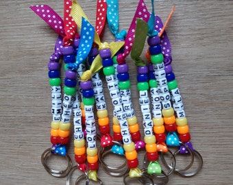 Personalised rainbow bead keyrings. End of year gift student class