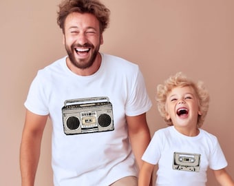 Dad and Kids Matching Shirts,Fathers Day Tee,Gift For Daddy and Son,Boom Box and Cassette Tape Shirt,Father Daughter Matching Shirt,Dad Gift