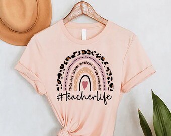 Rainbow Heart Teacher Shirt,Leopard Boho Teacher Shirt,Cute Gift For Teacher,Teacher Appreciation,Teacher Life Shirt,Back to School Shirt