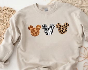 Leopard Cheetah Print Mickey Sweatshirt,Disney Ears Sweatshirt,Womens Disney Sweatshirt,Animal Kingdom Shirt,Disney Vacation,Mickey Head