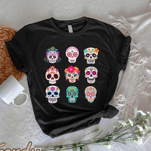 Dia del los Muertos Floral Skulls Shirt,  Day Of The Dead Shirt Women, Latina Halloween, Gift For Mexican Women, Day of the Dead Celebration