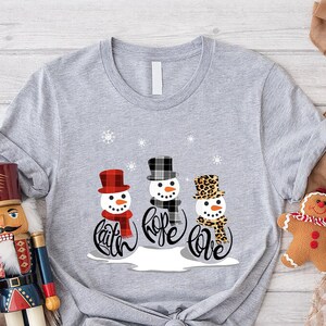 Faith Hope Love Snowman Christmas Shirt,Christian Holiday Tee, Jesus Snowman Shirt,Religious Xmas Apparel,Plaid Snowman Shirt,Happy New Year