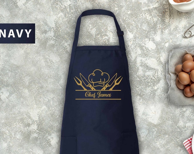 Custom Chef Apron,Personalised Kitchen Apron for Women & Men,Custom Name Cooking Apron,Gift For Chef,Personalized Printed Apron With Pockets