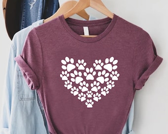 Paw Prints Heart Shirt,Pet Lover T-Shirt,Womens Dog Lover Shirt,Gift For Dog Mom,Dog Owner Tee,Dog Lover Gift,Paw Heart Shirt,Animal Lover