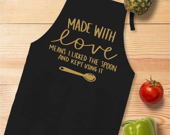 Funny Kitchen Apron,Made With Love Apron,Chef Gift,Sarcastic Cooking Apron,Gift For Cooking Lover,Kitchen Apron With Pockets,Gift For Mom