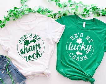 St Patrick's Day Matching Couple Shirts,Saint Paddys Lovers Shirts,She's My Shamrock Shirt,He's My Lucky Charm Shirt,Couple St Patrick's Tee