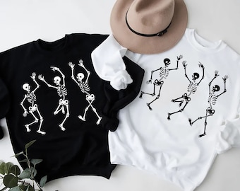 Funny Dancing Skeleton Halloween Sweatshirt,Spooky Season Sweater;Halloween Partyb Outfit