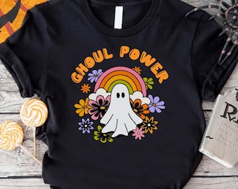Ghoul Power Halloween Shirt,Floral Ghost Shirt Women,Halloween Party T-Shirt,Spooky Season Ghost Tee,Halloween Gift Women,Girl Fall Tee