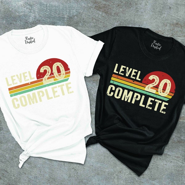 Personalized 20th Anniversary Shirt,Funny Wedding Anniversary Gift,Vintage Level 20 Complete Shirt,20 Years Of Marriage Tee,Couples Gift