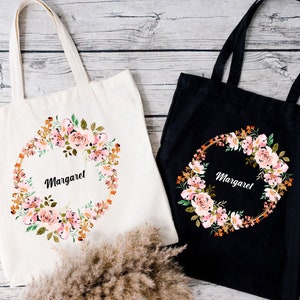 Personalized Floral Tote Bag,Mothers Day Gift Bag,Custom Birthday Gift Tote,Vintage Floral Tote Bag,Aesthetic Tote Bag,Reusable Shopping Bag