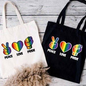 Peace Love Pride Tote Bag,LGBTQ Bag,LGBTQ Gift,LGBT Tote Bag,Pride Gift,Rainbow Tote Bag,Pride Month Bag,Reusable Eco Tote,Pride Tote Bag