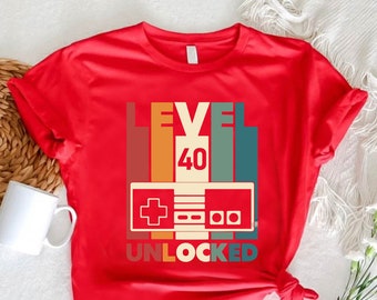 Level 40 Unlocked Shirt,40th Birthday Tee,Video Game Gift,40th Birthday Tshirt For Men,Vintage Gaming Tee,Retro Gift For Dad,Gaming Shirt