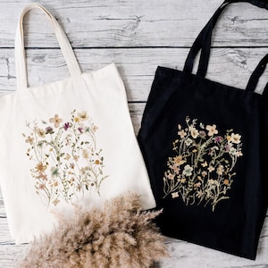 Wildflower Tote Bag,Floral Botanical Tote,Mothers Day Gift,Trendy Flower Shoulder Bag,Women Gift Bag,Shopping Tote Bag,Vintage Flower Bag