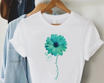 Ovarian Cancer Awareness Shirt,Ovarian Cancer Warrior Tee,Gift For Cancer,Cancer Fighter Shirt,Cancer Ribbon TShirt,Cancer Support Tee Shirt