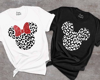 Leopard Print Mickey Minnie Family Matching Shirts,Cute Disney Couples Shirts,Leopard Mickey Minnie Mouse Gift,Disney Family Vacation Shirts