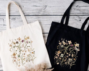 Wildflower Tote Bag,Floral Botanical Tote,Mothers Day Gift,Trendy Flower Shoulder Bag,Women Gift Bag,Shopping Tote Bag,Vintage Flower Bag