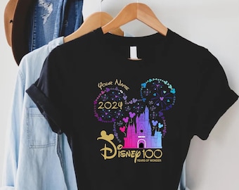 Personalized Disney 100th Anniversary Shirt,Disney Celebration Family Matching Shirts,Custom Disneyland Trip 2024 Shirts,Disney Castle Shirt
