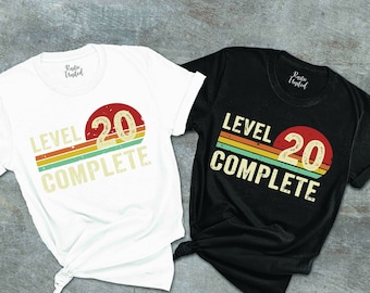 Personalized 20th Anniversary Shirt,Funny Wedding Anniversary Gift,Vintage Level 20 Complete Shirt,20 Years Of Marriage Tee,Couples Gift