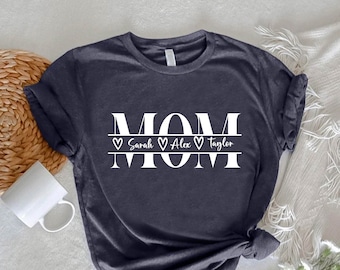 Personalized Mom Shirt with Kids Names, Custom Mother's Day Gift, Mom Heart Tee
