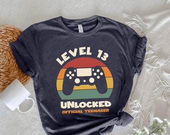 Best 13th Birthday Shirt,Official Teenager Tshirt,Funny Teenage Birthday Tee,Birthday Gift For Boy,Level Unlocked Shirt,Retro Game Lover Tee