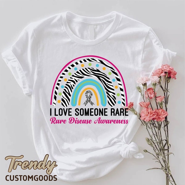 Rare Disease Awareness Rainbow Shirt,I Love Someone Rare,Rare Disease Support Gift,EDS Awareness Month,Rare Disease Day,Zebra Ribbon T-Shirt