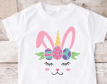 Girls Easter Bunny Shirt,Unicorn Bunny Toddler Shirt,Easter Unicorn Face Shirt,Cute Girls Bunny Shirt,Easter Eggs Shirt,Kids Easter Gift Tee