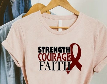 Multiple Myeloma Cancer Ribbon Shirt,Strength Courage Faith,Myeloma Cancer Awareness Shirt,Myeloma Cancer Survivor Gift,Motivational T-Shirt
