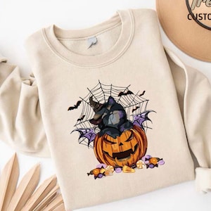 Black Cat Pumpkin Halloween Sweatshirt,Funny Halloween Sweater,Halloween Black Cat Crewneck,Spooky Sweatshirt,Halloween Gift For Cat Owner
