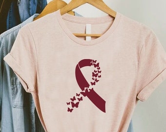 Myeloma Cancer Butterfly Ribbon Shirt,Womens Myeloma Cancer Awareness TShirt,Myeloma Cancer Warrior Tee,Gift For Cancer,Cancer Fighter Shirt