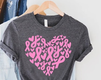 Breast Cancer Awareness Heart Shirt,Cancer Survivor Gift,Cancer Awareness Month,Pink Ribbon Tee,Breast Cancer Warrior,Cancer Support TShirt