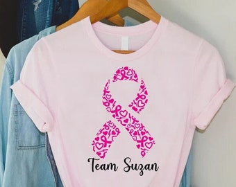 Custom Breast Cancer Team Shirt,Personalized Heart Ribbon Tee,Cancer Support TShirt,Cancer Warrior Gift,Pink Ribbon,Breast Cancer Awareness