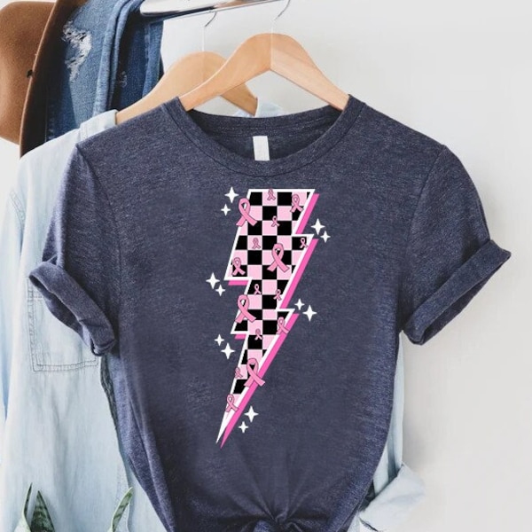 Breast Cancer Lightning Bolt Shirt,Cancer Fighter Gift,Pink October Tee,Breast Cancer Awareness Pink Ribbon Shirt,Cancer Warrior Women Gift