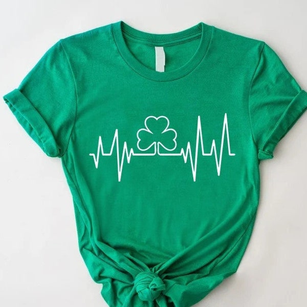 Shamrock Heartbeat Shirt,Funny St Patty's Day Shirt For Women,Lucky Shirt,Heartbeat With Irish Leaf Shirt,Irish Nurse Tee,Patricks Day Gift