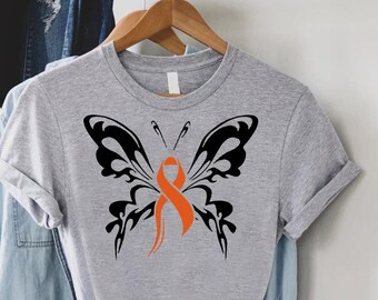 Leukemia Awareness Butterfly Shirt,Orange Ribbon Tee,Leukemia Cancer Gift,Fight Cancer Shirt,Leukemia Cancer Survivor,Blood Cancer Warrior