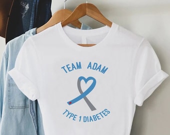 Personalized Diabetes Awareness Shirt,Custom Type 1 Diabetes Support T-Shirt,Diabetes Survivor Gift,Blue Grey Ribbon Shirt,Diabetes Month