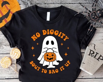 No Diggity Bout To Bag It Up Halloween Shirt, Funny Ghost Shirt, Trick or Treat T-Shirt, Retro Halloween Tee, Cute Pumpkin Ghost Graphic Top