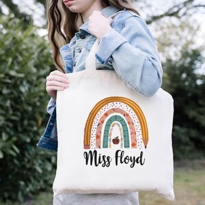 Personalized Rainbow Tote Bag For Teacher,Custom Teacher Bag,Kindergarten Teacher Tote,Teacher Appreciation Gift Bag,Back To School Gift