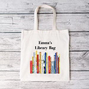 Personalized Book Bag,Custom Book Lover Tote,Customized Library Bag,Bookworm Gift Bag,School Library Bag For Kids & Teacher,Bookish Tote Bag image 1