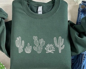 Embroidered Cactus Sweatshirt,Womens Trendy Top,Gift For Her,Plant Lady Sweater,Western Sweatshirt,Desert Sweatshirt,Embroidered Crewneck