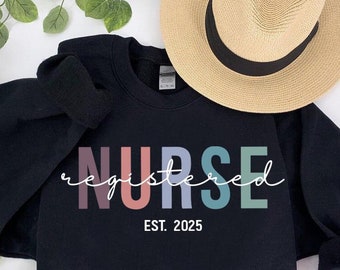 Personalized Registered Nurse Sweatshirt,Custom Year RN Sweater,Nurse Gift,Nurse Est Crewneck,Nursing Sweatshirt,Nurse Life,Nurse Grad Gift