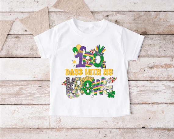 100 Days Shirt,100th Day Of School Tshirt,Toddler School Celebration Gift,100 Days Brighter Tee, 100 Days With My Krewe Shirt, Teacher Shirt