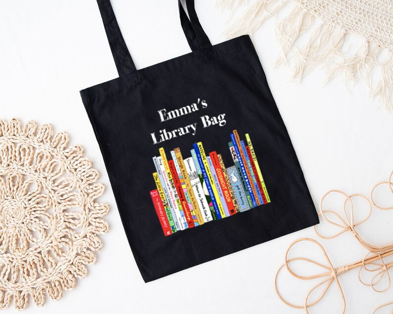 Personalized Book Bag,Custom Book Lover Tote,Customized Library Bag,Bookworm Gift Bag,School Library Bag For Kids & Teacher,Bookish Tote Bag image 5