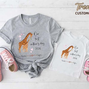 Giraffe First Mothers Day Matching Shirts,Mommy and Me Tees,Mom and Baby Shirts, New Mom Gift image 2