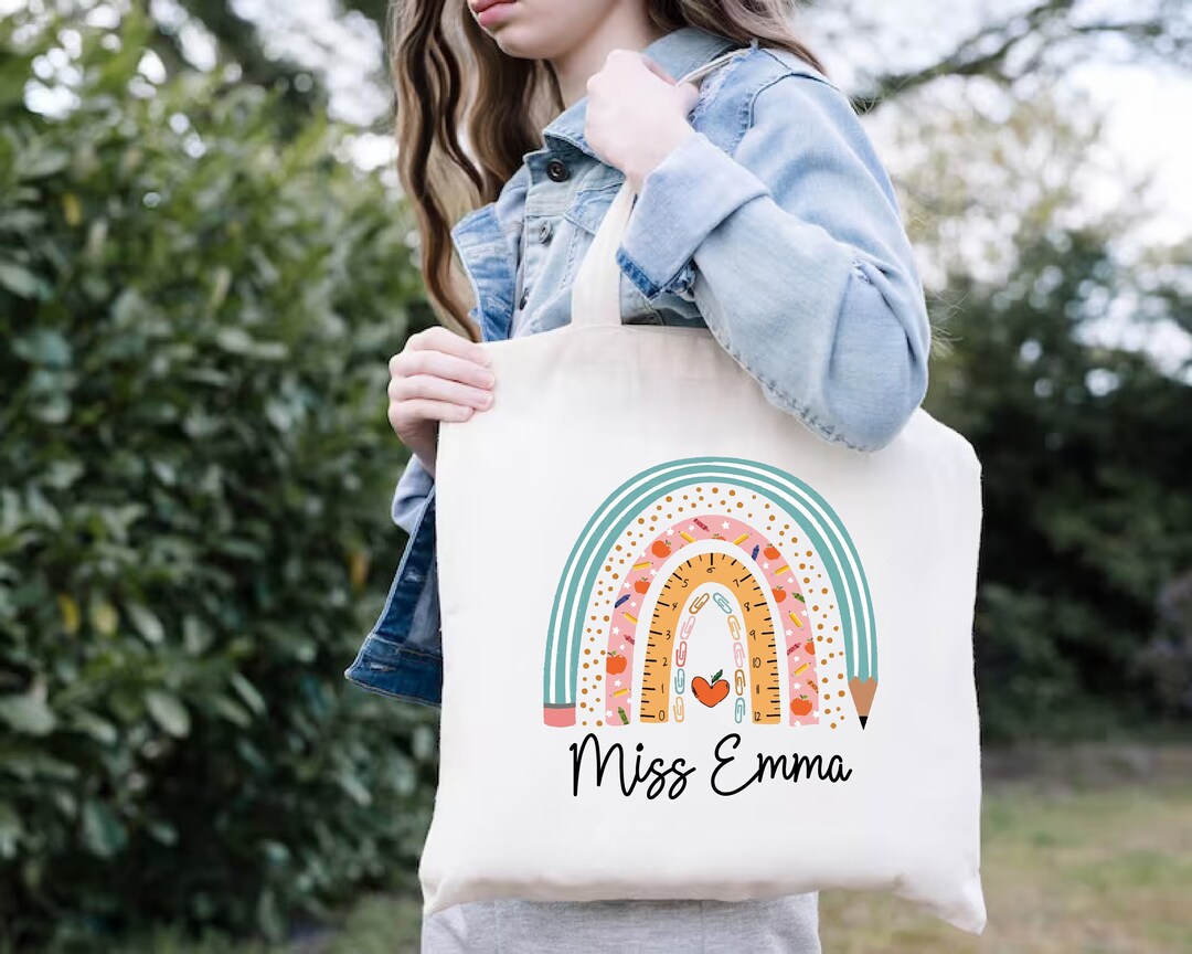 Personalized Teacher Tote Bag,appreciation Gift,boho Rainbow Tote Bag ...