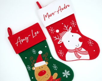 Custom Christmas Couples Stocking,Cute Xmas Stocking For Couples,Family Christmas Gifts,Personalized Xmas Reindeer Socks,Snowflake Stocking