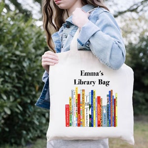 Personalized Book Bag,Custom Book Lover Tote,Customized Library Bag,Bookworm Gift Bag,School Library Bag For Kids & Teacher,Bookish Tote Bag image 4