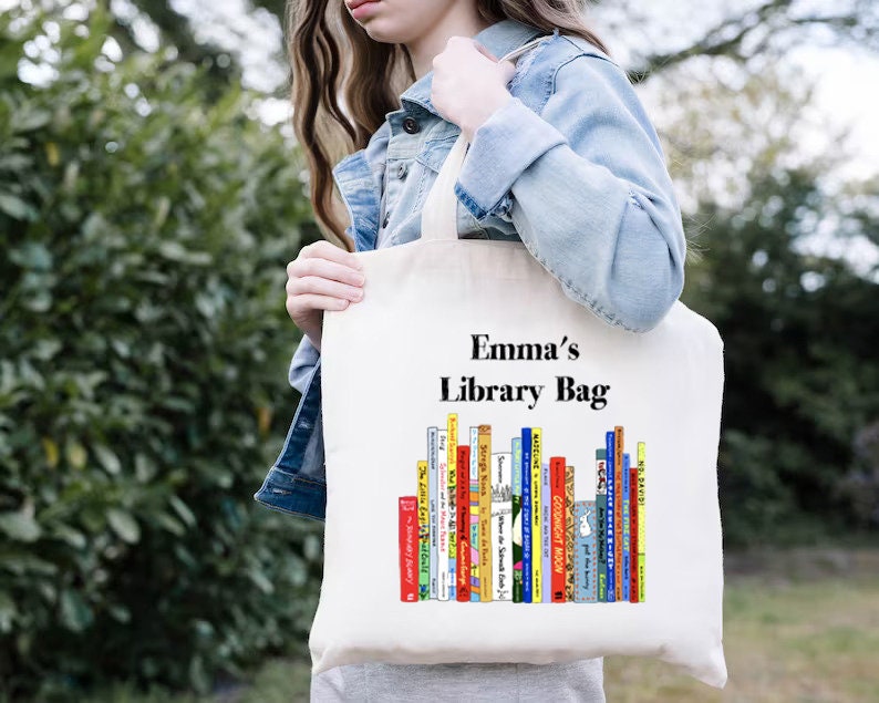Personalized Book Bag,Custom Book Lover Tote,Customized Library Bag,Bookworm Gift Bag,School Library Bag For Kids & Teacher,Bookish Tote Bag image 4