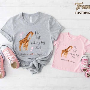 Giraffe First Mothers Day Matching Shirts,Mommy and Me Tees,Mom and Baby Shirts, New Mom Gift image 4